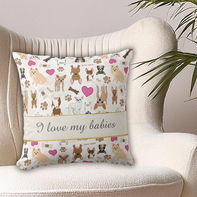 Chihuahua Schattigee Gekke Honden Paw Prints Botpa Kussen (Chihuahua Cute Silly Dogs Paw Prints Bone Pattern Throw Pillow. Personalize with a name or slogan.)