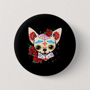 Chihuahua-schedels Dag Van De Doden Suikeren Sched Ronde Button 5,7 Cm