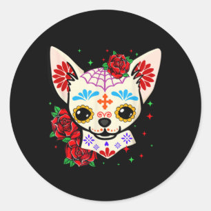 Chihuahua-schedels Dag Van De Doden Suikeren Sched Ronde Sticker