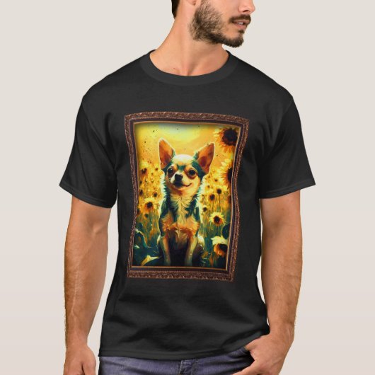 Chihuahua schilderij Zonnebloem Bloem Moeder Vrouw T-shirt (Voorkant)