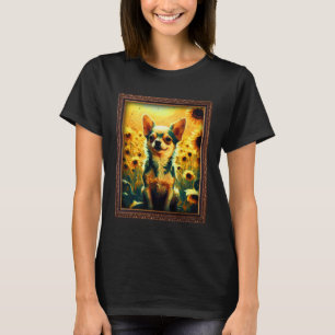 Chihuahua schilderij Zonnebloem Bloem Moeder Vrouw T-shirt