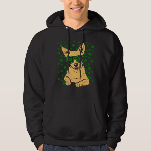 Chihuahua Shamrock Glasses St Patricks Day Dog Hoodie (Voorkant)