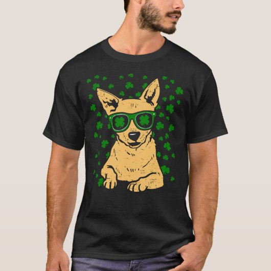 Chihuahua Shamrock Glasses St Patricks Day Dog T-shirt (Voorkant)