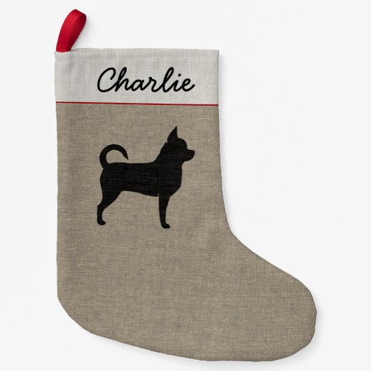 Chihuahua Silhouette Cute Dog Chi Custom Holiday Kleine Kerstsok (Voorkant)