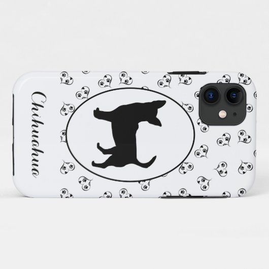 Chihuahua Silhouette Hearts and Paw Prints Case-Mate iPhone Case (Achterkant (horizontaal))