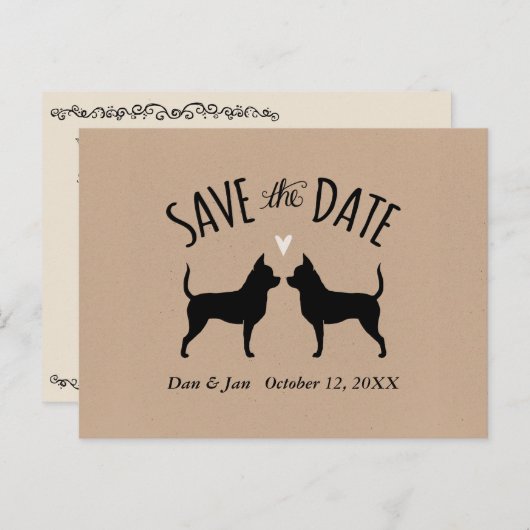 Chihuahua Silhouetten Bruiloft Save the Date Aankondigingskaart (Voorkant / Achterkant)