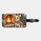 Chihuahua Sitting Fireplace with Christmas Lights Bagagelabel (Achterkant horizontaal)