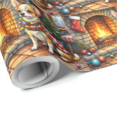 Chihuahua Sitting Fireplace with Christmas Lights Cadeaupapier (Rol Hoek)