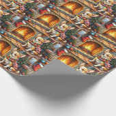 Chihuahua Sitting Fireplace with Christmas Lights Cadeaupapier (Hoek)