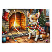 Chihuahua Sitting Fireplace with Christmas Lights Groot Cadeauzakje (Voorkant)