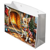 Chihuahua Sitting Fireplace with Christmas Lights Groot Cadeauzakje (Achterkant Gekanteld)