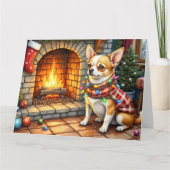 Chihuahua Sitting Fireplace with Christmas Lights Kaart (Voorkant)