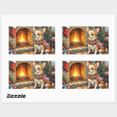 Chihuahua Sitting Fireplace with Christmas Lights Rechthoekige Sticker (Vel)