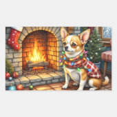 Chihuahua Sitting Fireplace with Christmas Lights Rechthoekige Sticker (Voorkant)