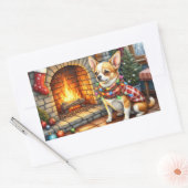 Chihuahua Sitting Fireplace with Christmas Lights Rechthoekige Sticker (Envelop)