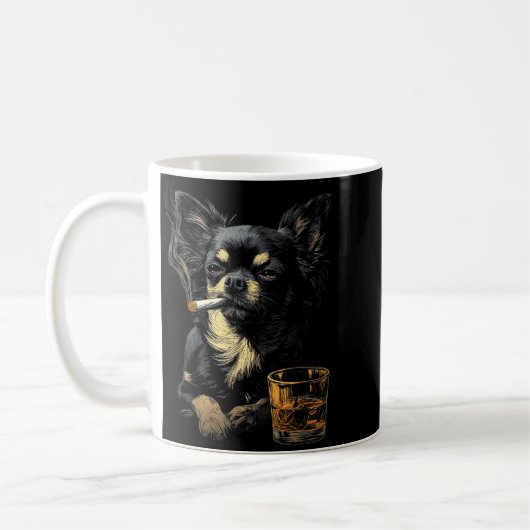 Chihuahua Smoking Cigarette Whisky Lover Funny Dog Koffiemok (Links)