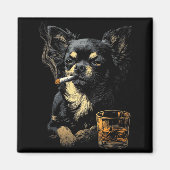 Chihuahua Smoking Cigarette Whisky Lover Funny Dog Magneet (Voorkant)