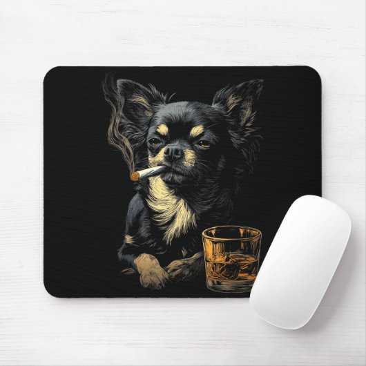 Chihuahua Smoking Cigarette Whisky Lover Funny Dog Muismat (Met muis)