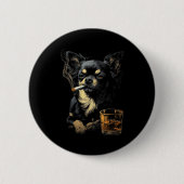 Chihuahua Smoking Cigarette Whisky Lover Funny Dog Ronde Button 5,7 Cm (Voorkant)