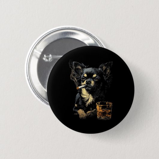 Chihuahua Smoking Cigarette Whisky Lover Funny Dog Ronde Button 5,7 Cm (Voorkant /achterkant)