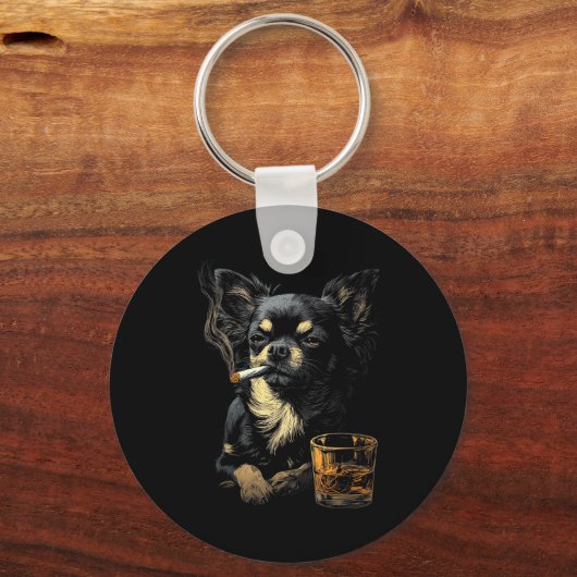 Chihuahua Smoking Cigarette Whisky Lover Funny Dog Sleutelhanger (Voorkant)