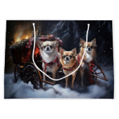 Chihuahua Sneeuwslee Kerst Decor Groot Cadeauzakje (Voorkant)