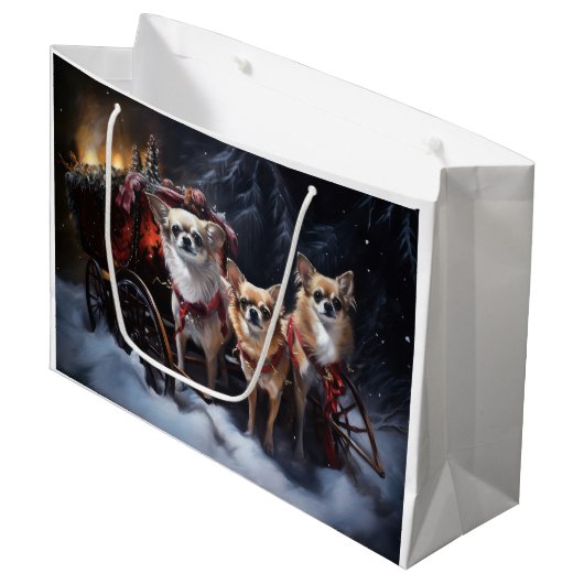 Chihuahua Sneeuwslee Kerst Decor Groot Cadeauzakje (Voorkant Gekanteld)