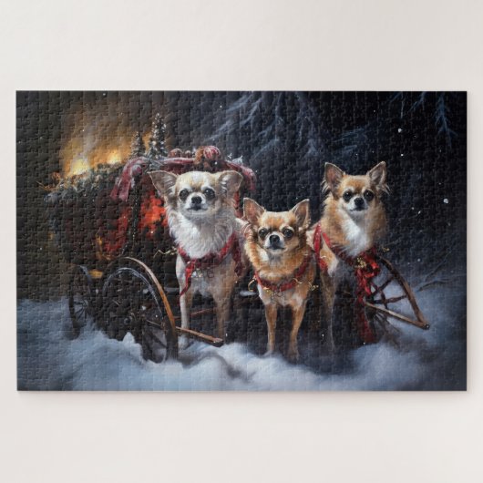 Chihuahua Sneeuwslee Kerst Decor Legpuzzel (Horizontaal)