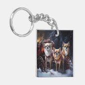 Chihuahua Sneeuwslee Kerst Decor Sleutelhanger (Voorkant Links)