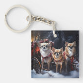 Chihuahua Sneeuwslee Kerst Decor Sleutelhanger (Voorkant)