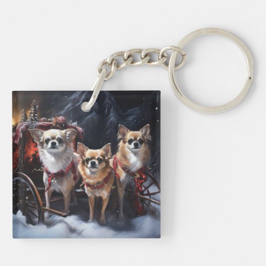 Chihuahua Sneeuwslee Kerst Decor Sleutelhanger (Achterkant)