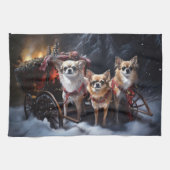 Chihuahua Sneeuwslee Kerst Decor Theedoek (Horizontaal)