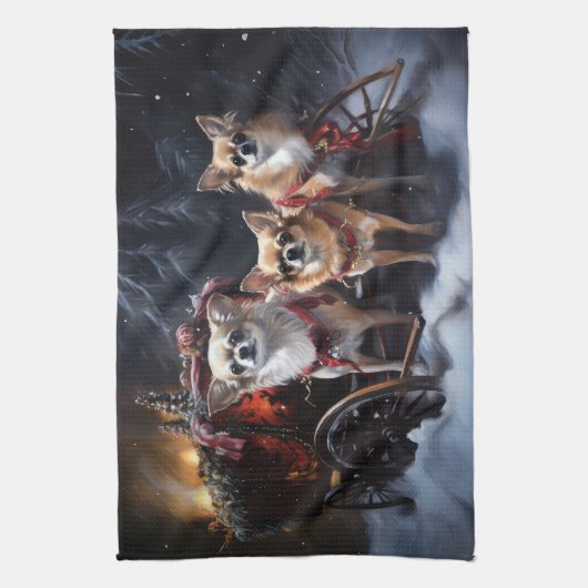 Chihuahua Sneeuwslee Kerst Decor Theedoek (Verticaal)