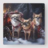 Chihuahua Sneeuwslee Kerst Decor Vierkante Klok (Voorkant)
