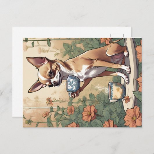 Chihuahua Snippende thee in de tuin Briefkaart (Voorkant / Achterkant)