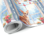 Chihuahua Snowy Windowsill Holiday Christmas Art Cadeaupapier (Rol Hoek)
