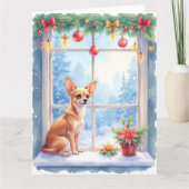 Chihuahua Snowy Windowsill Holiday Christmas Art Kaart (Voorkant)