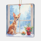 Chihuahua Snowy Windowsill Holiday Christmas Art Keramisch Ornament (Links)