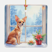 Chihuahua Snowy Windowsill Holiday Christmas Art Keramisch Ornament (Achterkant)