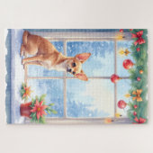 Chihuahua Snowy Windowsill Holiday Christmas Art Legpuzzel (Horizontaal)