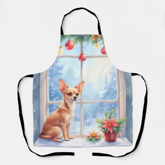 Chihuahua Snowy Windowsill Holiday Christmas Art Schort (Voorkant)