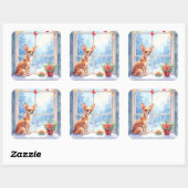 Chihuahua Snowy Windowsill Holiday Christmas Art Vierkante Sticker (Vel)