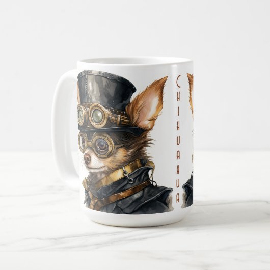 Chihuahua Steampunk Hond Koffiemok (Voorkant links)