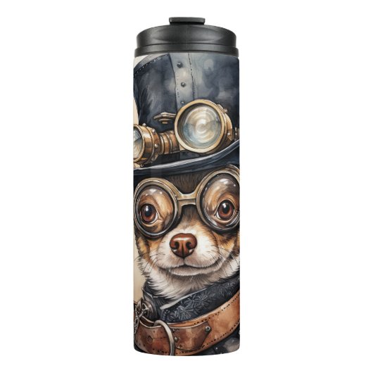 Chihuahua Steampunk Hond Thermosbeker (Voorkant)