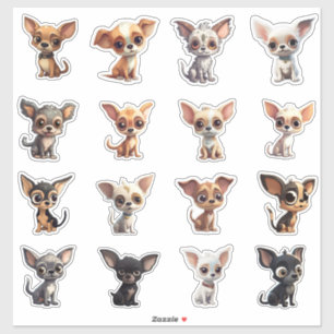 Chihuahua Sticker Blad 16 Dog Cartoon Chihuahuas