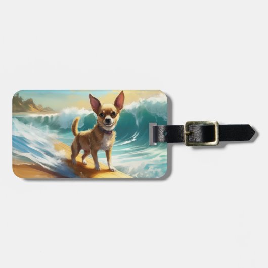 Chihuahua strand surfen schilderij bagagelabel (Voorkant horizontaal)