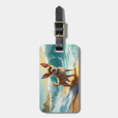 Chihuahua strand surfen schilderij bagagelabel (Voorkant verticaal)