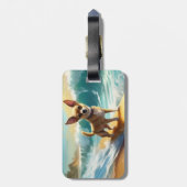 Chihuahua strand surfen schilderij bagagelabel (Achterkant verticaal)