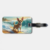 Chihuahua strand surfen schilderij bagagelabel (Achterkant horizontaal)
