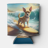 Chihuahua strand surfen schilderij blikjeskoeler (Voorkant)